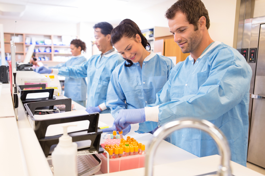 Lab technicians preparing samples