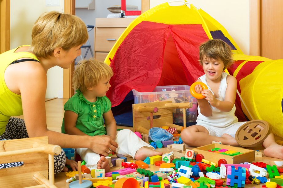 Mother playing with children